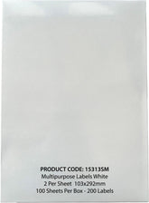 ValueX Multipurpose Label 103x292mm 2 Per A4 Sheet White (Pack 200 Labels) - 15313SM
